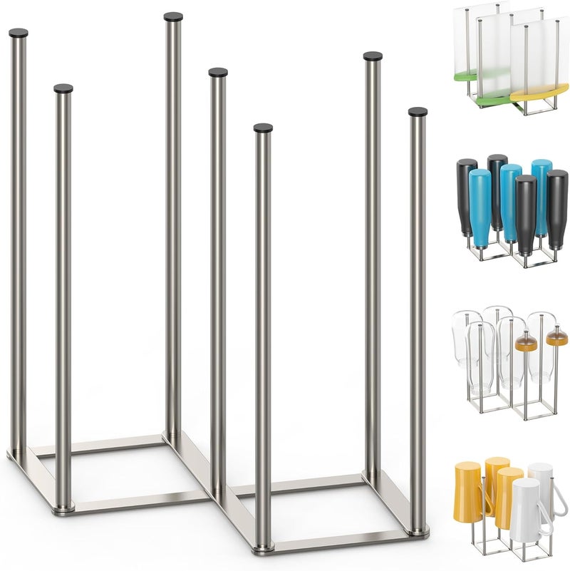KORRTFID Foldable Bottle Drying Rack, Baby Bottle Drying Rack, Collapsible Cup Draining Holder, Retractable Reusable Storage Bag Dryer with Non-Slip Bottom - Stainless Steels (Silver) - Image 1